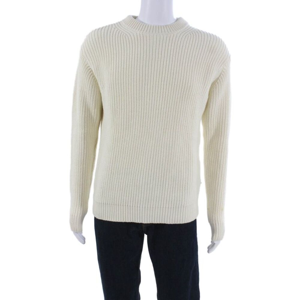 Bellerose Mens Pullover Sweater Ivory Crew Neck 95% Cotton Size S